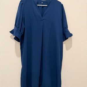 Casual Blue V-Neck Dress